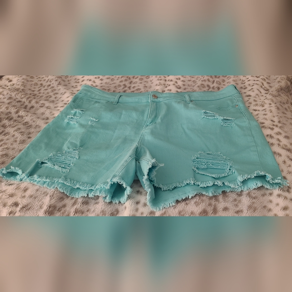 New York & Company Aqua Distressed Denim Shorts- Size 20